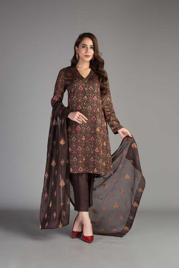 Bareeze Art Of Ikat Bnl1184 Brown Collection 2021